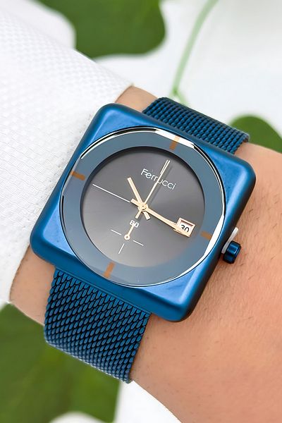 Ferrucci Steel Cord & Special Design, 3Atm Water Resistant Men's Wrist Watch, Navy Blue Sdfer162