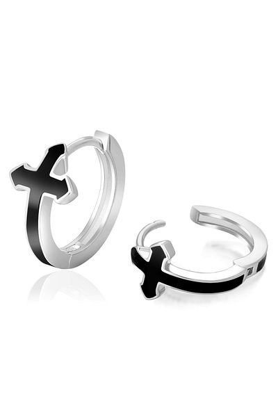 delis 925 silver earrings, JW1426, circle with cross pattern, rhodium plated