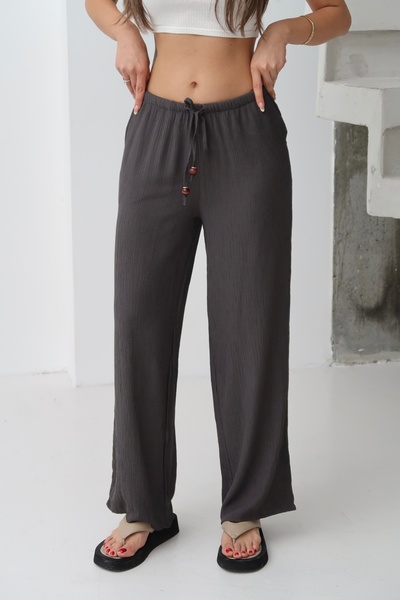 Paw Garage Γυναικείο παντελόνι Elowen με λεπτή ζώνη, χάντρες, κορδόνια, φαρδι...