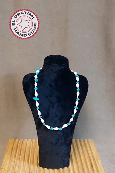 Uretti - Özlem 9422 5728 قلادة مصنوعة يدويًا من الصدف والحجر الفيروزي