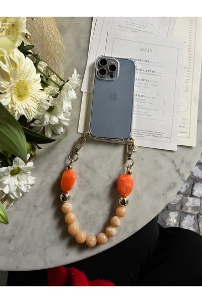 Cherry Carter حزام بتفاصيل حجرية متوافق مع هاتف iPhone 16 Pro وحافظة شفافة - تصميم حافظة هاتف وحزام