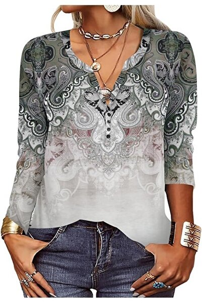 ANGGREK 3/4 sleeve blouse, size L, khaki, Anggrek