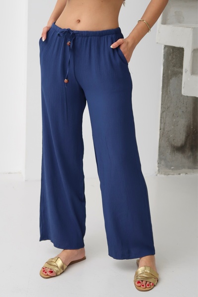 Paw Garage Γυναικείο παντελόνι Elowen με λεπτή ζώνη, χάντρες, κορδόνια, φαρδι...