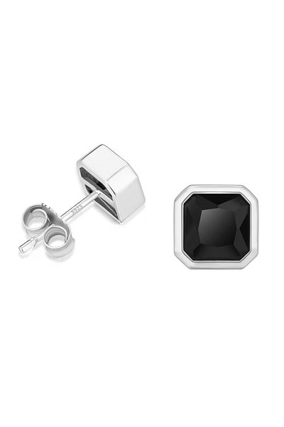 delis 925 silver earrings, JW1411, square model with black stone, rhodium plated