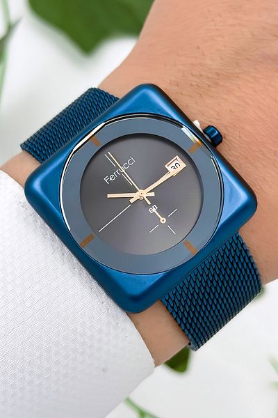 Ferrucci Men's Wristwatch with Calendar Steel Case & Steel Cord Blue Zmfer183
