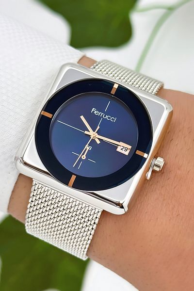 Ferrucci Steel Cord & Special Design, 3Atm Water Resistant Men's Wrist Watch, Silver-Blue Sdfer162