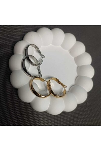 Masal Gurumi Yassi Hoope Earrings Gold& Silver Color Set of 2 316L Steel