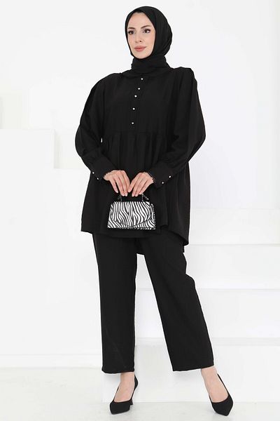 TOFİSA Collar Detailed Double Suit Black - 27182