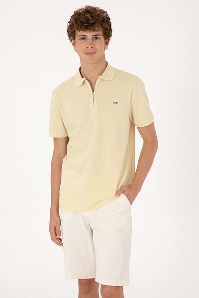 U.S. Polo Assn. Men's Regular Fit Zippered Light Khaki T-Shirt 50306836-Vr183