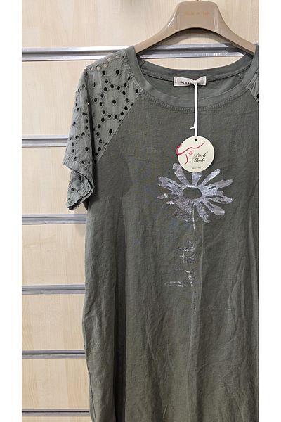 Park Moda Λινό καλοκαιρινό φόρεμα με λεπτομέρεια με μανίκια
