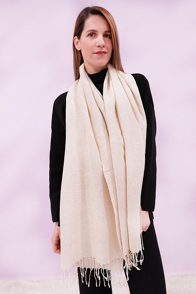 Defne&Apollon İpekçilik Hand Woven Silk-Linen Shawl 65 X 180 cm - Natural