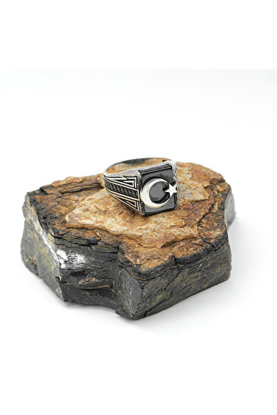 HÜNERTAŞ Ayyıldız حواف محبوكة منقوشة خاتم الرجال