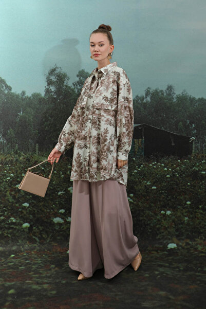 ZÜLAYS Natural Desen Gömlek Tunik Kahverengi