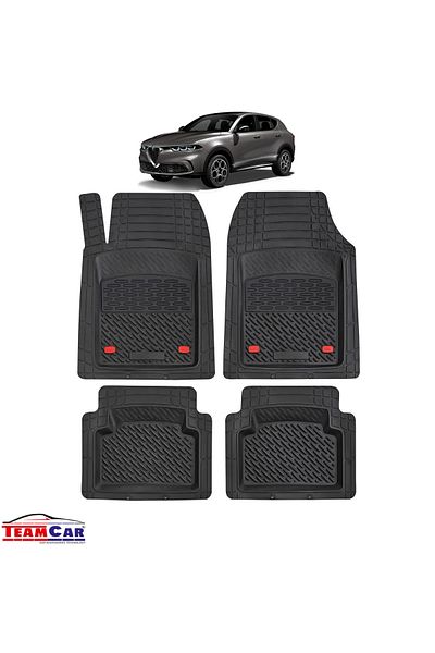 TEAMCAR ® Car Mats Tray Type Compatible Alfa Romeo Tonale Generation I (2022+) Black Durable Material