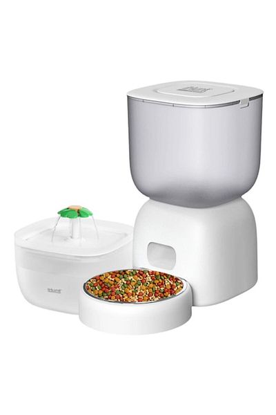 iHunt Smart Pet Care Pack - Hranitor automat si fantana apa pentru animale de companie, Smart, Alb