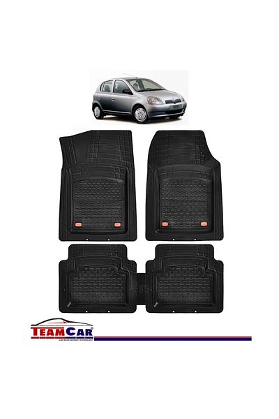 TEAMCAR Covorașe auto tip tavă compatibile cu Toyota Yaris (1999–2005), negre, material durabil