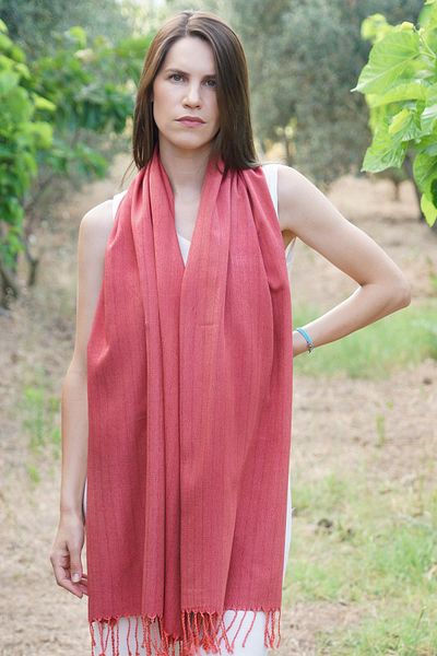 Defne&Apollon İpekçilik Handwoven 100% Silk Handwoven Shawl 65 X 190 cm - Claret Red