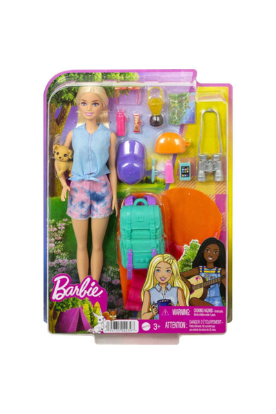 mattel Barbie Malibu Doll - Barbie Camping with Puppy, 14 Accessories