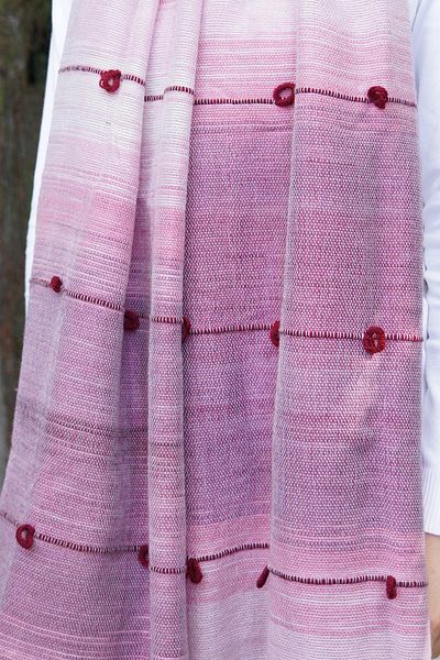 Defne&Apollon İpekçilik Hand Woven Wool Shawl 65 X 205 cm - Dark Pink