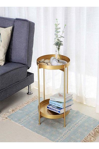 Raffine 2 Tiers Multipurpose Portable Modern Luxury Design Stylish Golden Round Tray Table