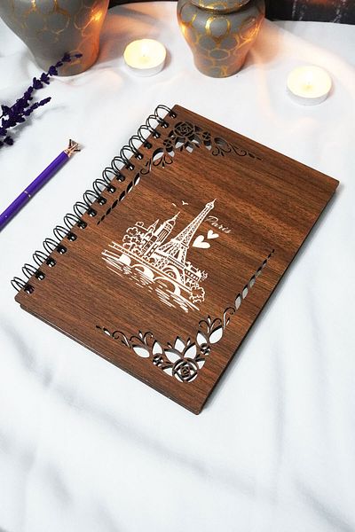 markcat Paris Wooden Cover Notebook - Unlined Notebook - 60 Sheets (120 Pages) - A5 15X21 cm