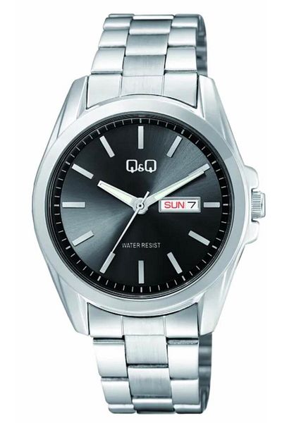 Q&Q A05A-005Py Men's Wrist Watch with Calendar, Silver Color Stainless Steel Band.