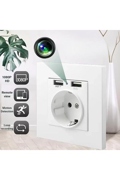 Minitechnics Wall Socket with Full HD 1080P Spy Camera, Wi-Fi Connection, Motion Sensor, 32Gb