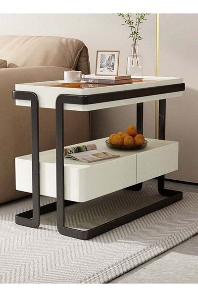 Raffine 2 Tiers Multipurpose Modern Design Side Table with 2 Storage Drawers