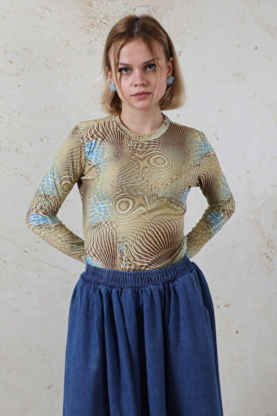 ZÜLAYS Parmaklı Yılan Desen Body Mavi