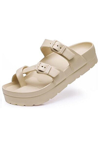 Waysoland Papuci maro cu platforma cu catarama reglabila, confortabili dama, ...