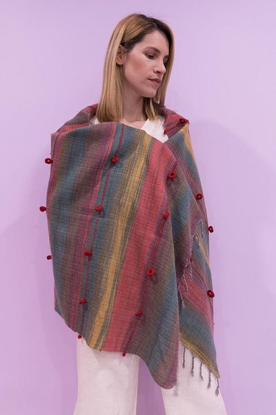 Defne&Apollon İpekçilik Hand-Woven Wool Shawl 65 X 205 cm - Multicolored