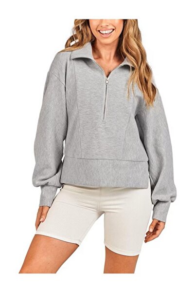 ANGGREK Hanorac supradimensionat, scurt cu fermoar 3/4pentru dama, ANGGREK