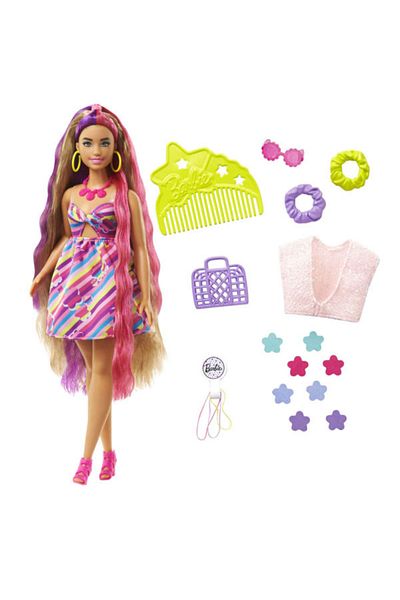 mattel Barbie Totally Hair doll, brunette, 15 accessories