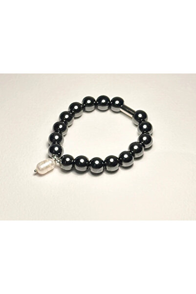 HÜNERTAŞ سوار مطاطي من الهيماتيت مع اللؤلؤ