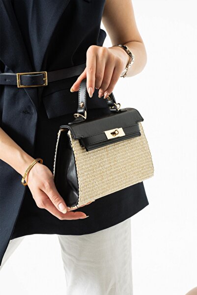 Çanta Trend *** Black Straw Women's Hand and Shoulder Bag