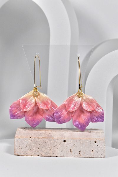 NARRU NARRU handmade earrings, chandelier, floral, in shades of pink, lilac and gold, Leila 16