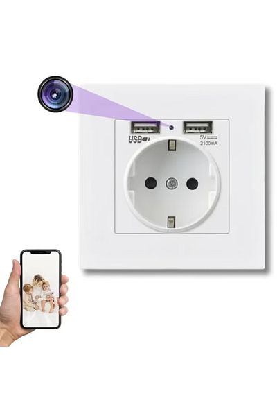 Minitechnics Wall Socket with Full HD 1080P Spy Camera, Wi-Fi Connection, Motion Sensor, 32Gb