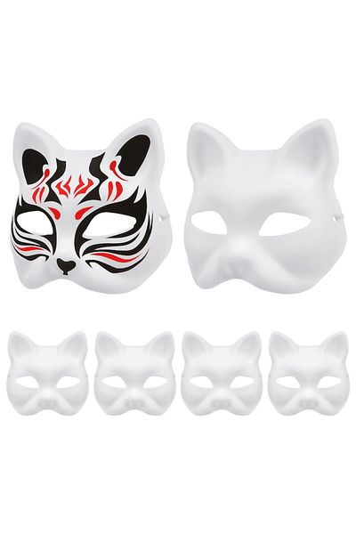OEM Set of 6 Cat Masks, for DIY Painting, With Elastic Band,, Halloween, Paper,