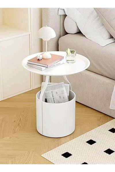 Raffine 1-Piece Multifunction Round Edge Table Sofa Side End Table Coffee Table Nightstand with Storage Buck