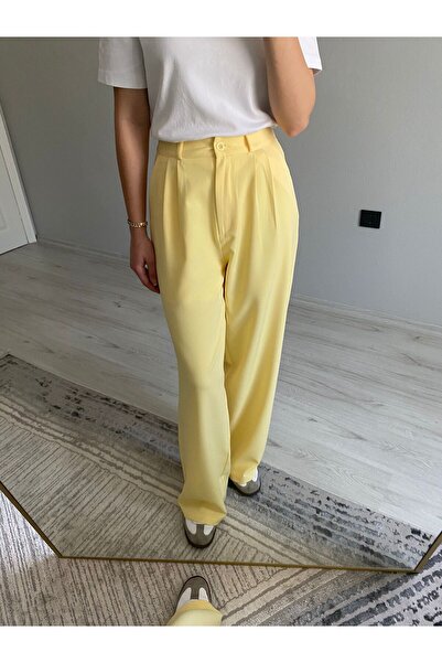 Niceboutique High Waist Clamp Detailed Palazzo Fabric Trousers