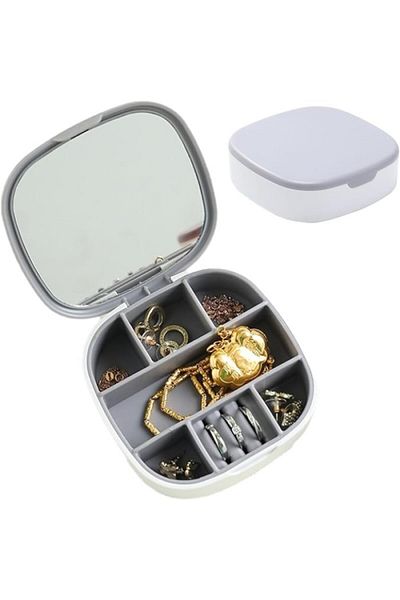 wei inox Jewelry box with mirror, plastic, gray, 10x10x3 cm