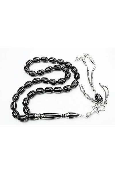 HÜNERTAŞ Oltu Taşı Beyzi Model On İkili Karpuz Nakkaş İmame İşlemeli Tespih