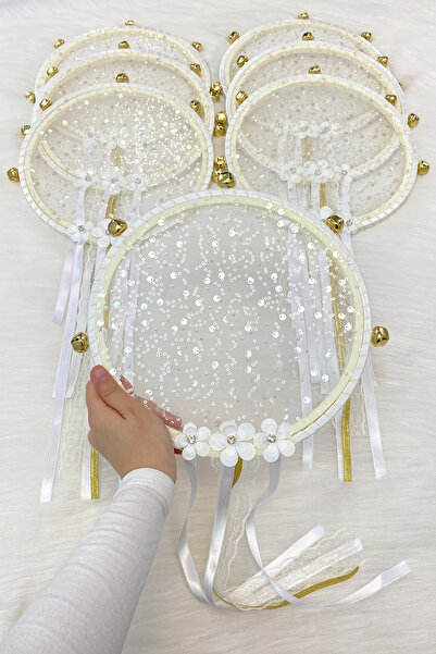 ZEYMERADE طبلة وصيفة العروس باللون الأبيض مع ترتر على شكل زهرة وأحجار لامعة، ...