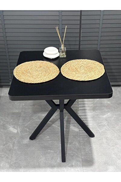 modülare Ceviz Mutfak Balkon Cafe Yemek Masası Kavisli Köşe Siyah Ayak 70 cm