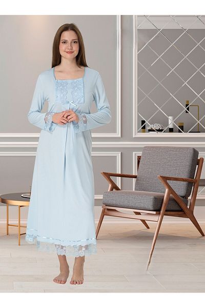 BLACKMORE Cămașă de noapte pentru maternitate, cu design special albastru