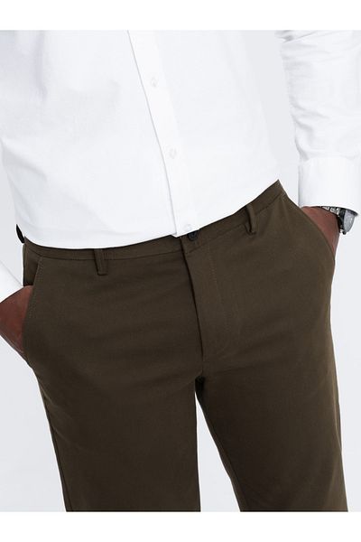 OMBRE Herren Slim Fit Chinohose mit feiner Struktur - Dunkelolivgrün V4 OM-PACP-0190 M
