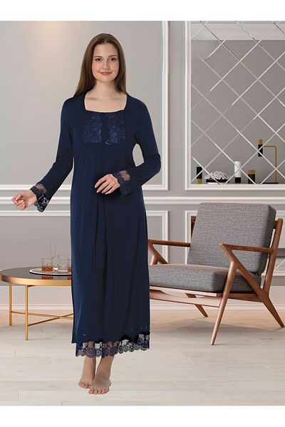 BLACKMORE Navy Blue Special Lace Design Maternity Nightgown