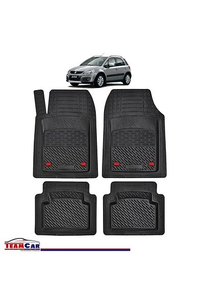TEAMCAR ® Car Mats Tray Type Compatible Suzuki SX4 (2006–2013) Black Durable Material