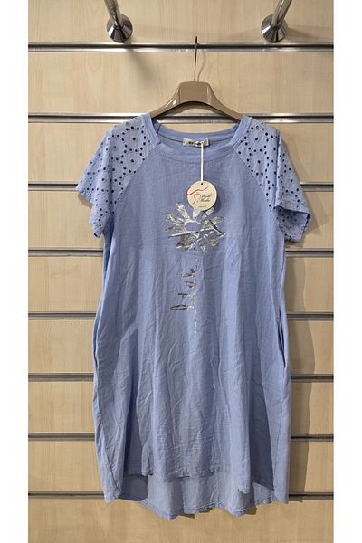 Park Moda Linen Summer Dress with Scallop Sleeve Detail