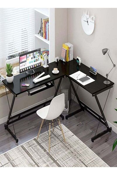 Raffine L Shape Gaming Table Computer Desk with Large Monitor Stand